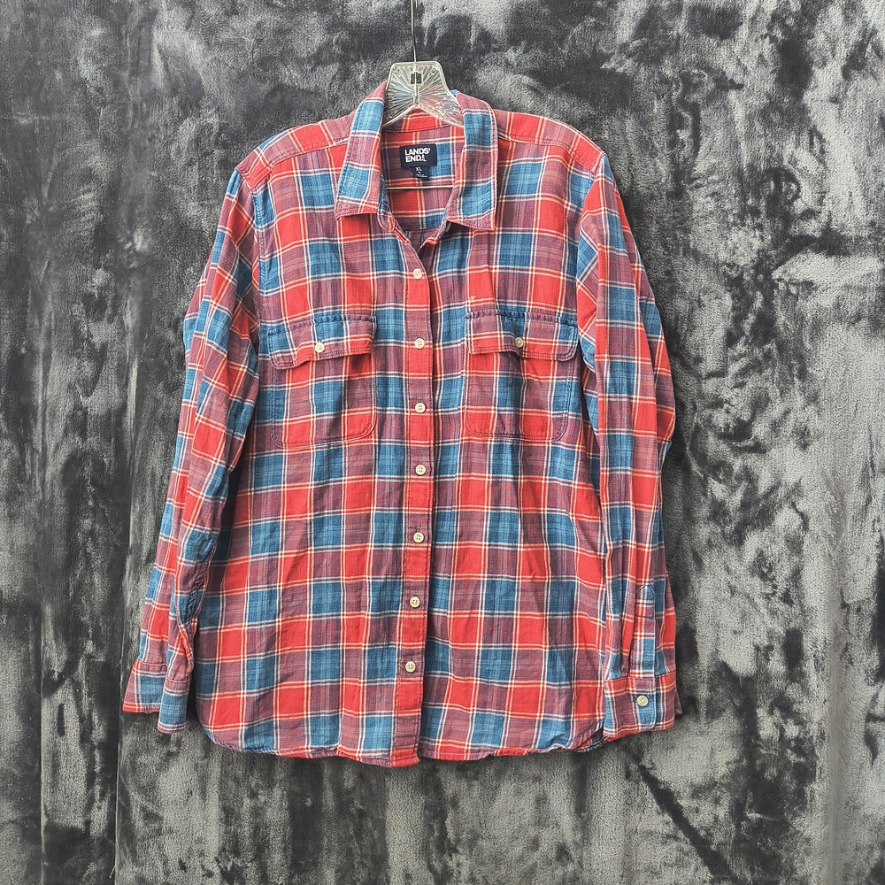 Lands' End Red and Blue Checkered Shirt Women's 18